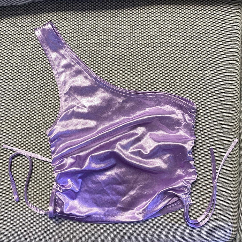 Asymmetrical Crop Top • Purple Satin Cropped Shirt